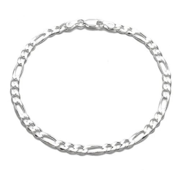 TIMELESS STERLING SILVER FIGARO CHAIN BRACELET IN 3.5MM (GAUGE 100) WIDTH - Picture 1 of 2